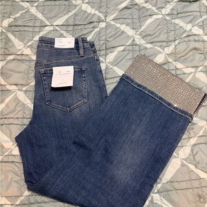 Flying Monkey Blue Wide Leg Jeans with Embellished Hem